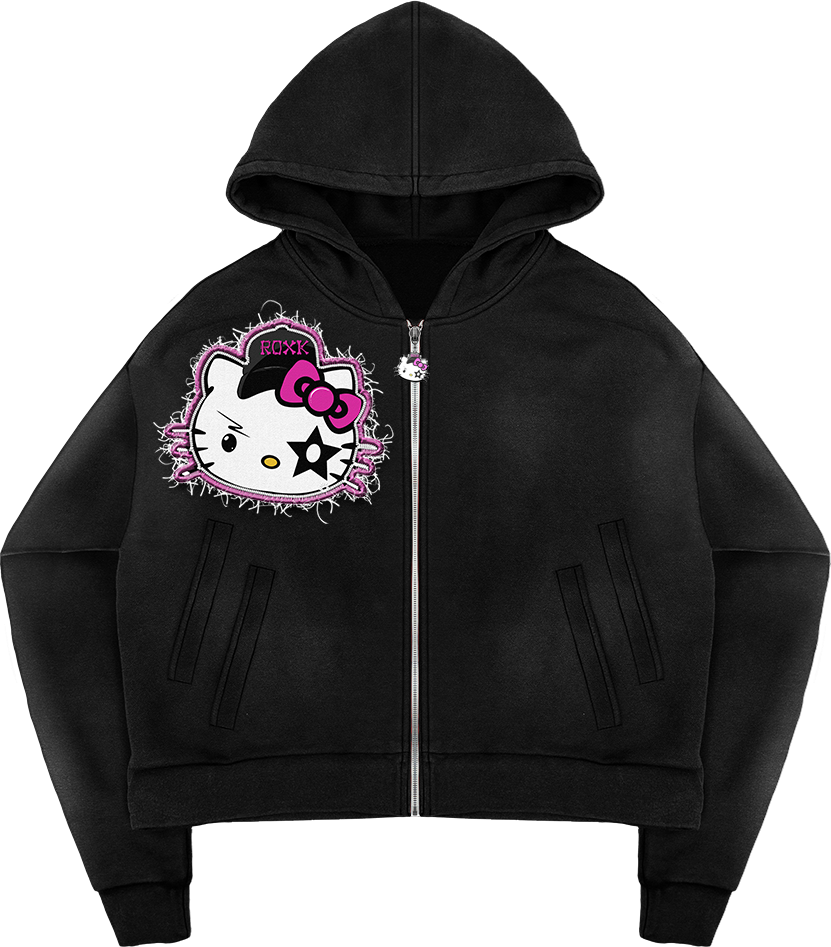 Black Fuchsia Kitty Hoodie